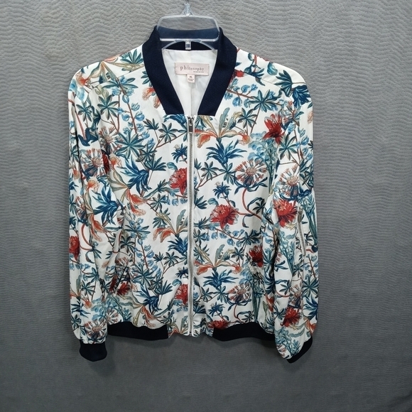 Philosophy women's sz XL full zip floral polyester jacket. Fully lined. 2 outsid - Picture 1 of 8